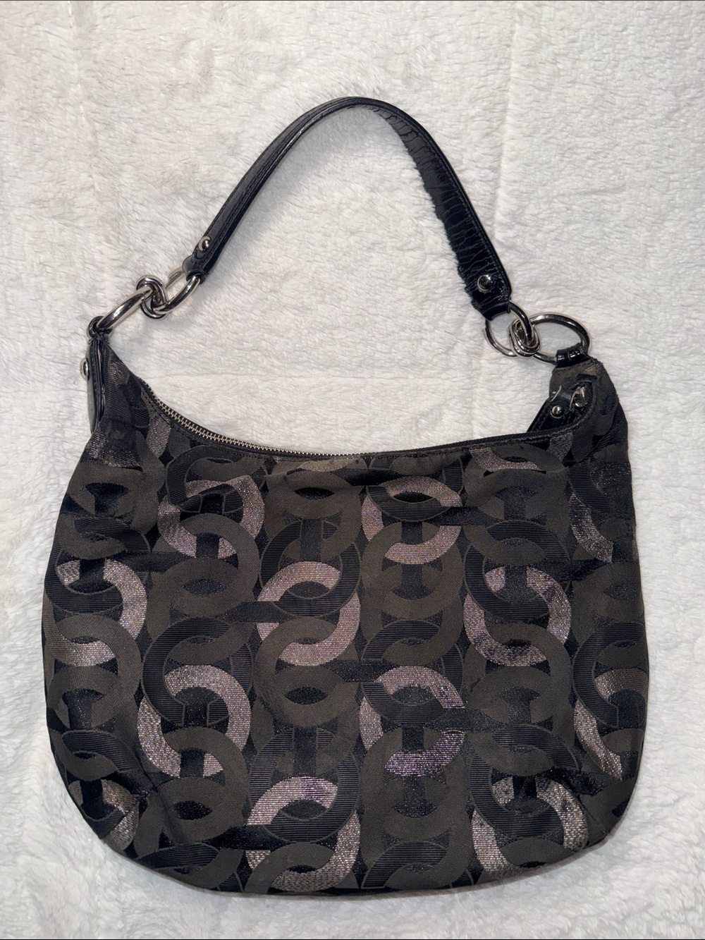Vintage Coach Kristin Op Art Black and Silver Shoulder Bag - Picture 2 of 4